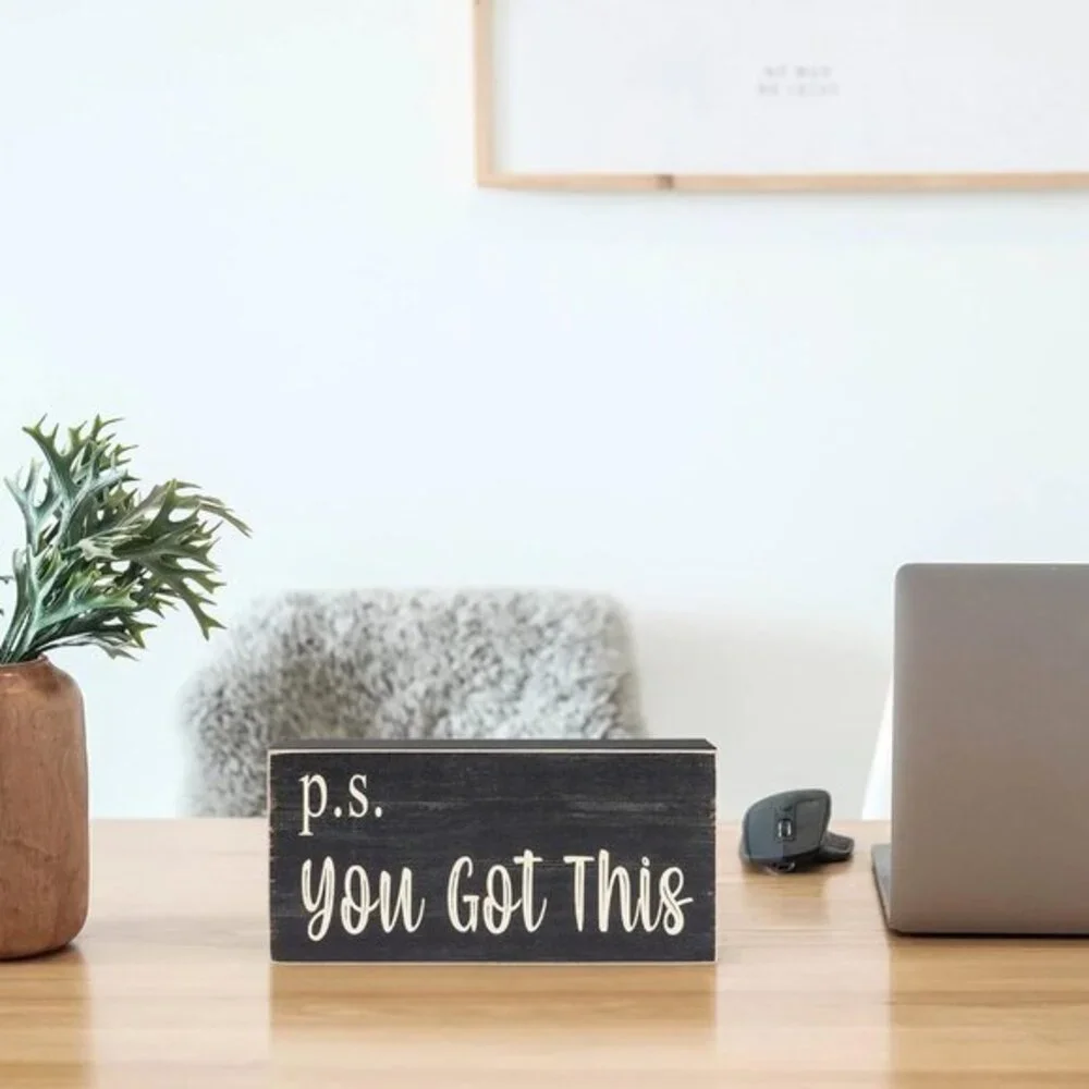 Motivational Home Office‎ Desk Black Decor Farmhouse Wooden Box Sign Gift
